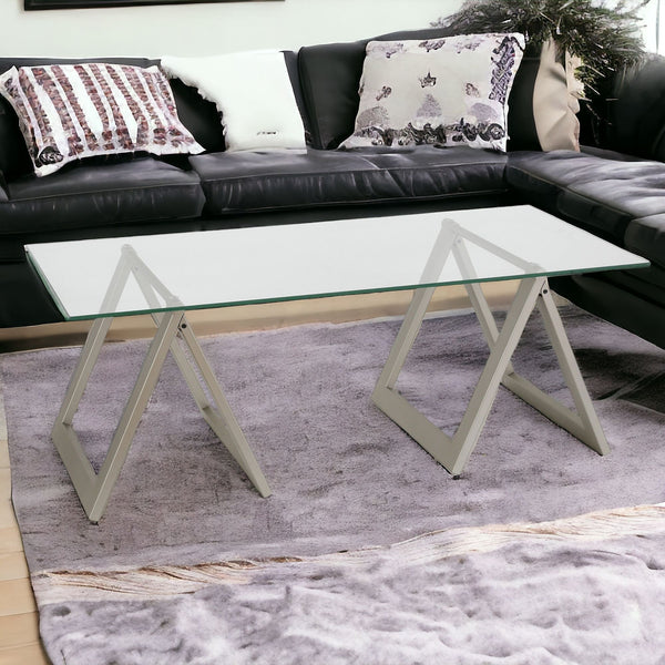 Homeroots 46" Clear Glass And Steel Coffee Table   520950