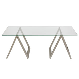 Homeroots 46" Clear Glass And Steel Coffee Table   520950