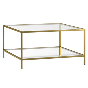 Homeroots 32" Gold Glass And Steel Square Coffee Table With Shelf   520951