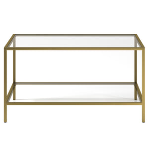 Homeroots 32" Gold Glass And Steel Square Coffee Table With Shelf   520951