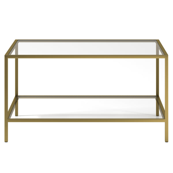 Homeroots 32" Gold Glass And Steel Square Coffee Table With Shelf   520951