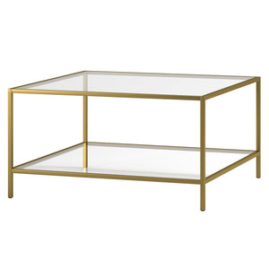 Homeroots 32" Gold Glass And Steel Square Coffee Table With Shelf   520951