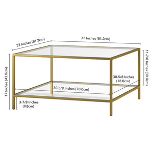 Homeroots 32" Gold Glass And Steel Square Coffee Table With Shelf   520951