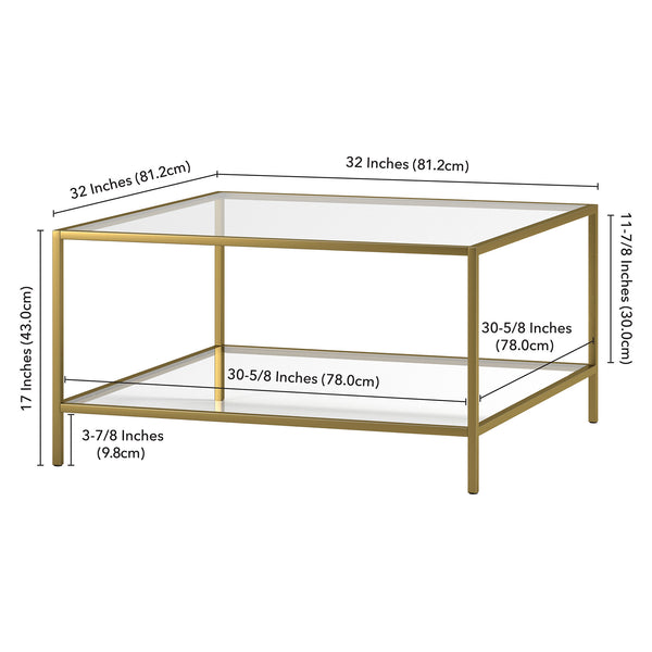 Homeroots 32" Gold Glass And Steel Square Coffee Table With Shelf   520951