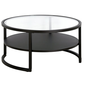 Homeroots 34" Black Glass And Steel Round Coffee Table With Shelf   520953