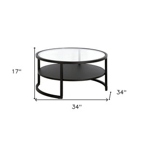 Homeroots 34" Black Glass And Steel Round Coffee Table With Shelf   520953