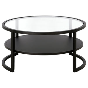 Homeroots 34" Black Glass And Steel Round Coffee Table With Shelf   520953