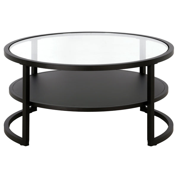 Homeroots 34" Black Glass And Steel Round Coffee Table With Shelf   520953