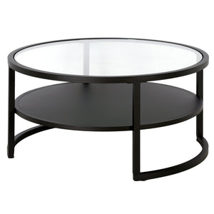 Homeroots 34" Black Glass And Steel Round Coffee Table With Shelf   520953