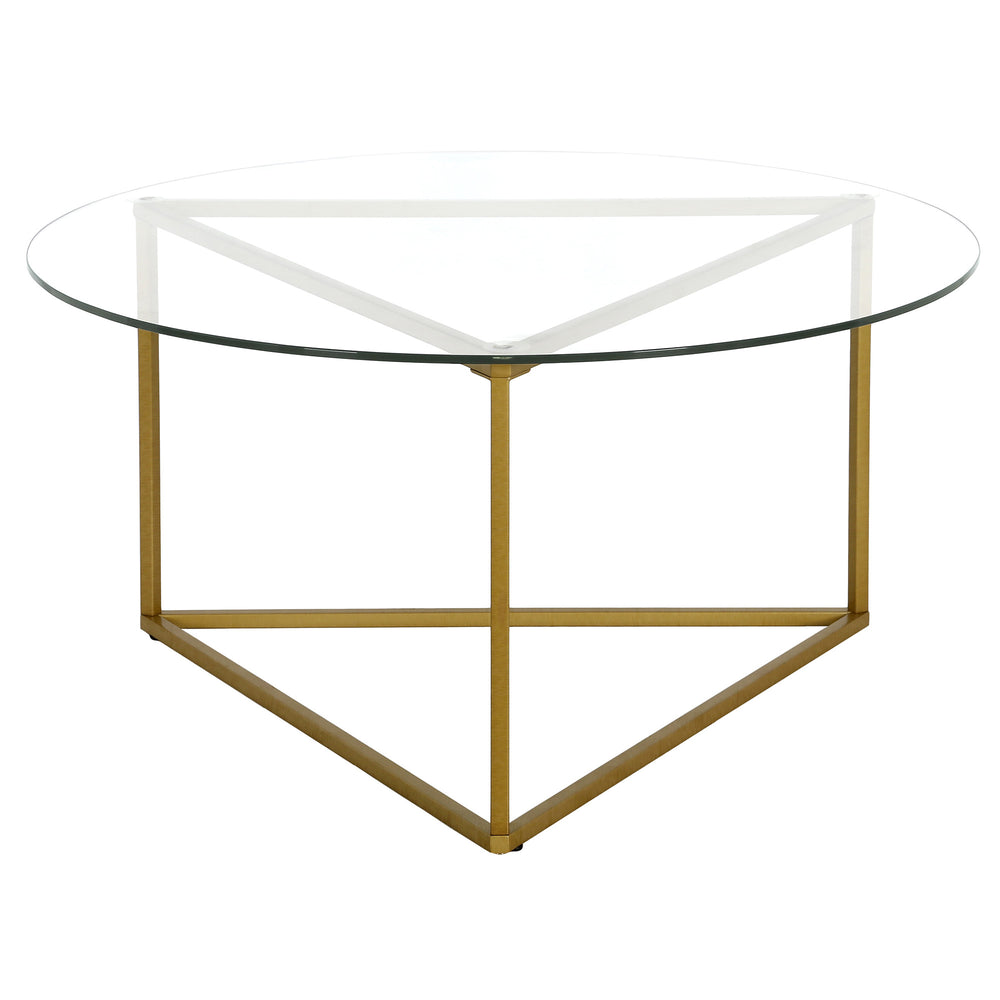 Homeroots 35" Gold Glass And Steel Round Coffee Table   520954