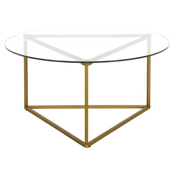 Homeroots 35" Gold Glass And Steel Round Coffee Table   520954