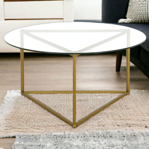 Homeroots 35" Gold Glass And Steel Round Coffee Table   520954