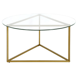 Homeroots 35" Gold Glass And Steel Round Coffee Table   520954