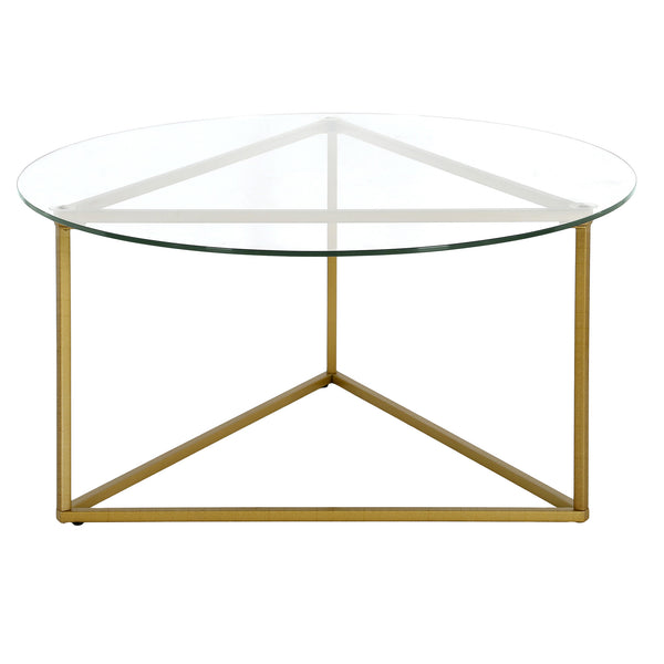 Homeroots 35" Gold Glass And Steel Round Coffee Table   520954