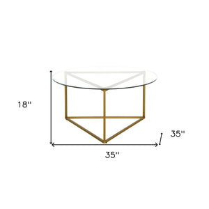 Homeroots 35" Gold Glass And Steel Round Coffee Table   520954