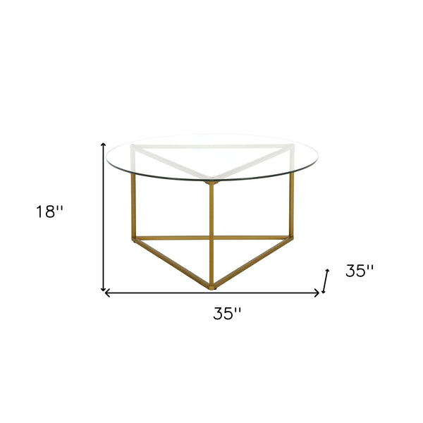 Homeroots 35" Gold Glass And Steel Round Coffee Table   520954