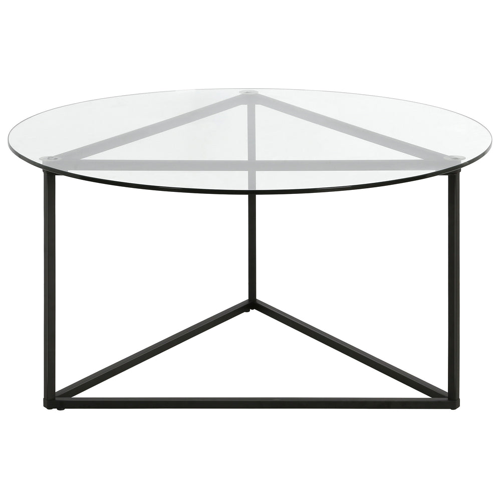 Homeroots 35" Black Glass And Steel Round Coffee Table   520955