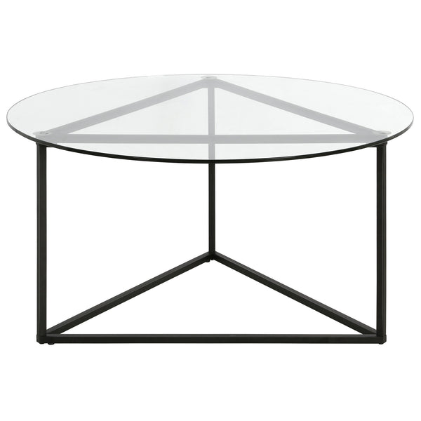 Homeroots 35" Black Glass And Steel Round Coffee Table   520955