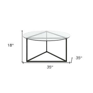Homeroots 35" Black Glass And Steel Round Coffee Table   520955