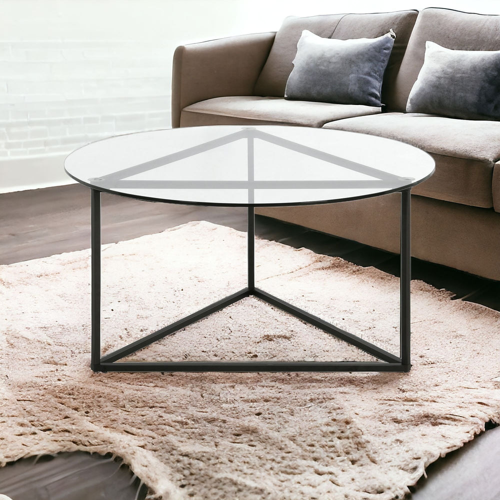 Homeroots 35" Black Glass And Steel Round Coffee Table   520955