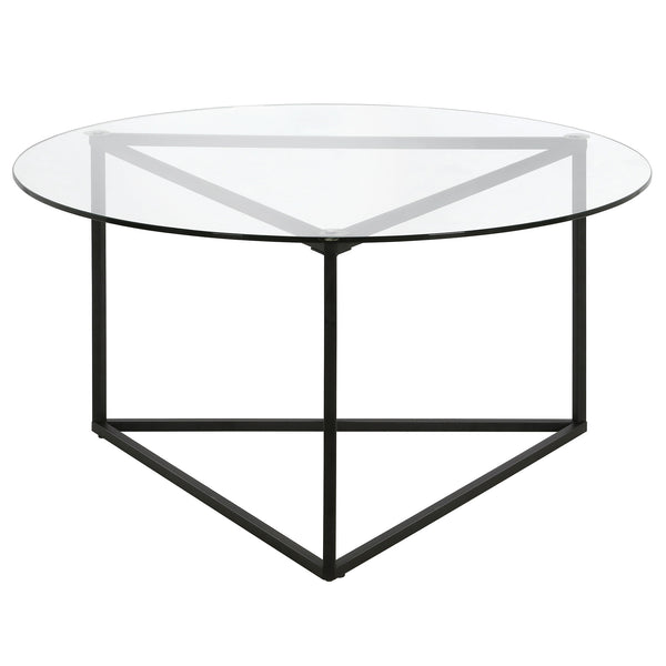 Homeroots 35" Black Glass And Steel Round Coffee Table   520955