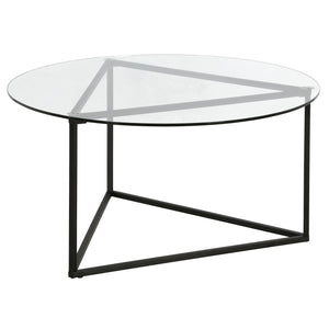 Homeroots 35" Black Glass And Steel Round Coffee Table   520955