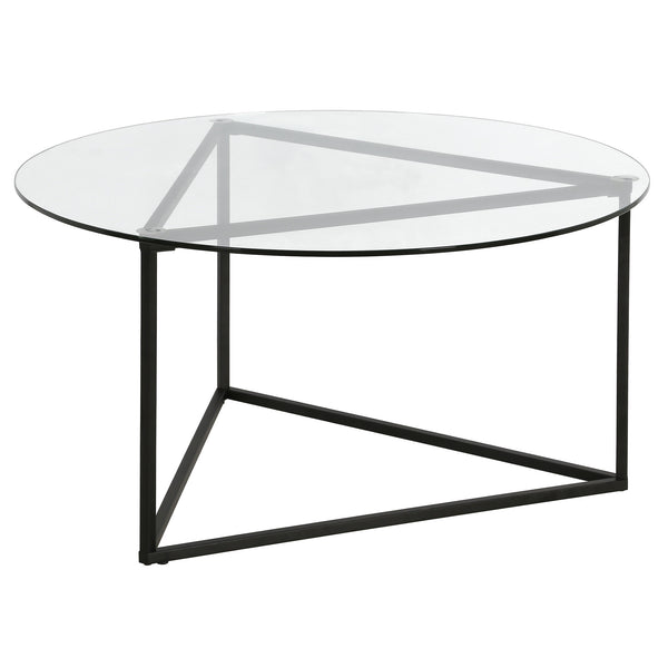 Homeroots 35" Black Glass And Steel Round Coffee Table   520955