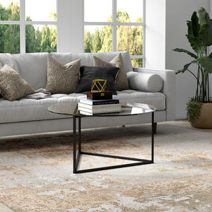 Homeroots 35" Black Glass And Steel Round Coffee Table   520955