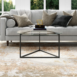 Homeroots 35" Black Glass And Steel Round Coffee Table   520955