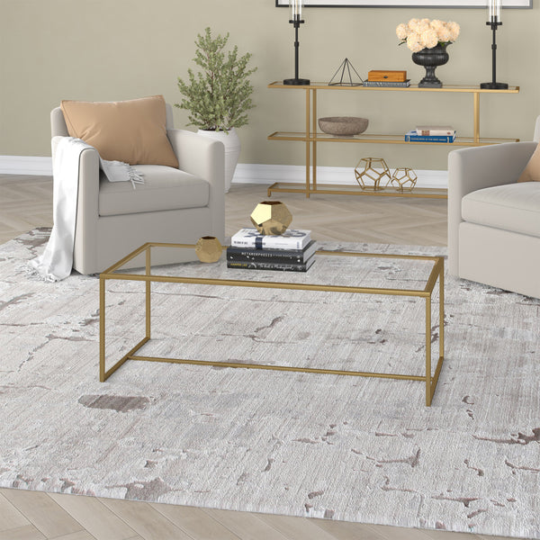 Homeroots 47" Gold Glass And Steel Coffee Table   520956