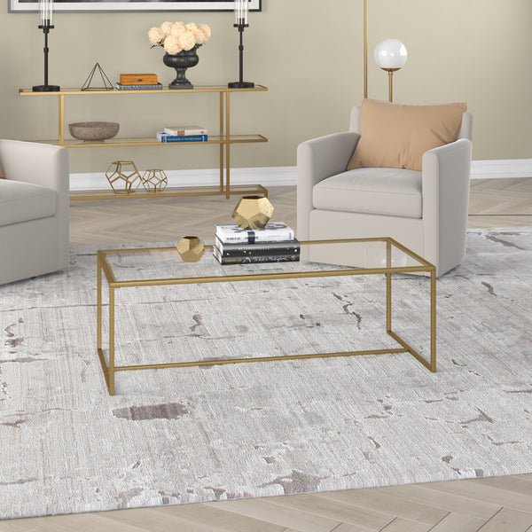 Homeroots 47" Gold Glass And Steel Coffee Table   520956