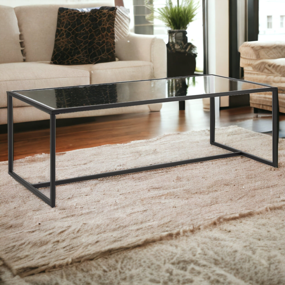 Homeroots 47" Black Glass And Steel Coffee Table   520957