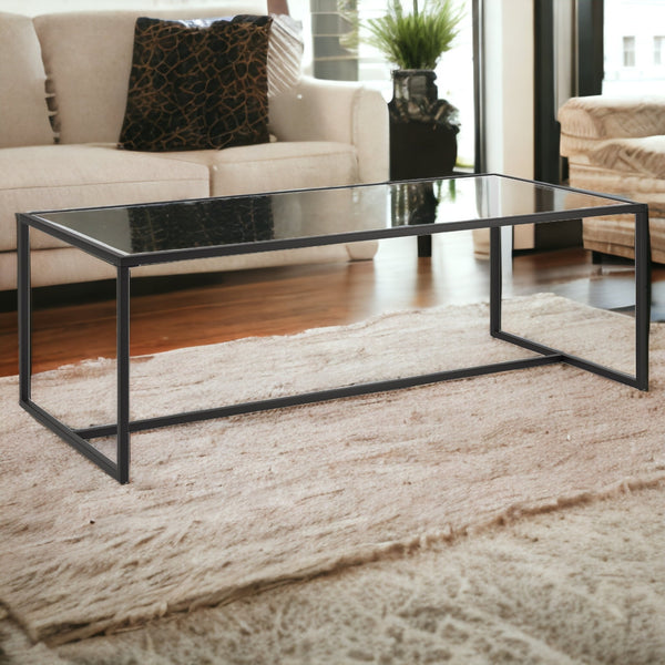 Homeroots 47" Black Glass And Steel Coffee Table   520957