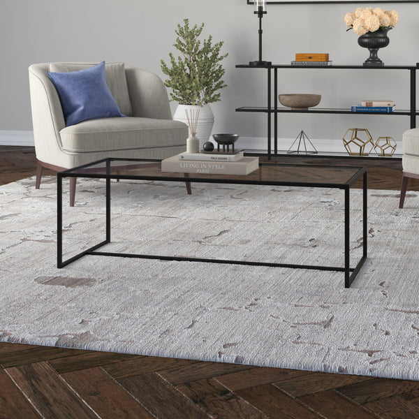 Homeroots 47" Black Glass And Steel Coffee Table   520957
