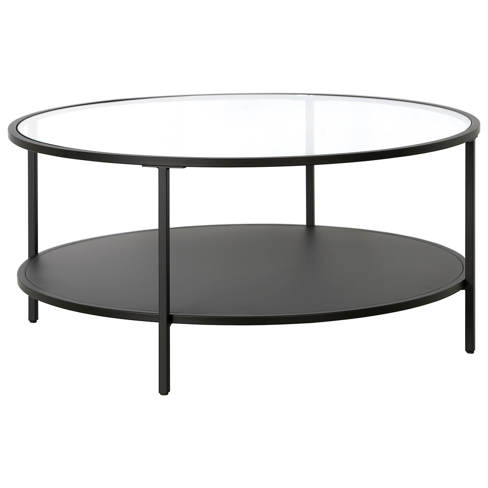 Homeroots 36" Black Glass And Steel Round Coffee Table With Shelf   520958