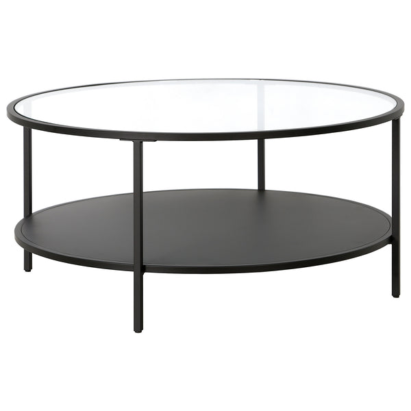 Homeroots 36" Black Glass And Steel Round Coffee Table With Shelf   520958