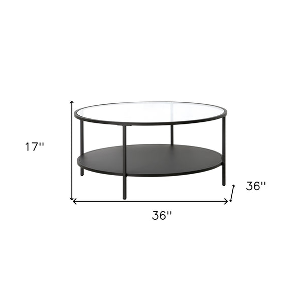 Homeroots 36" Black Glass And Steel Round Coffee Table With Shelf   520958
