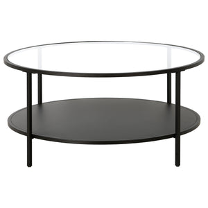 Homeroots 36" Black Glass And Steel Round Coffee Table With Shelf   520958