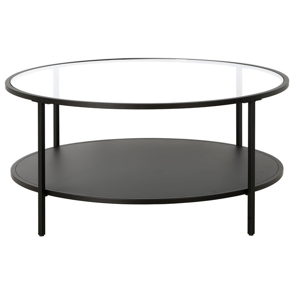 Homeroots 36" Black Glass And Steel Round Coffee Table With Shelf   520958