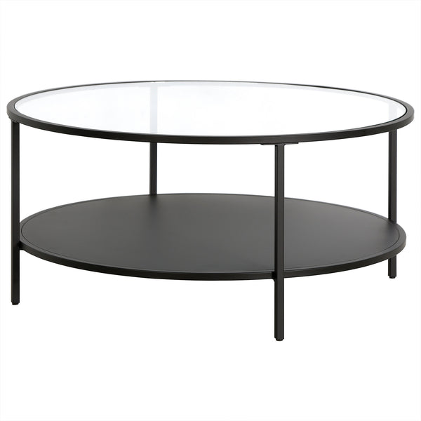 Homeroots 36" Black Glass And Steel Round Coffee Table With Shelf   520958