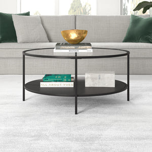 Homeroots 36" Black Glass And Steel Round Coffee Table With Shelf   520958