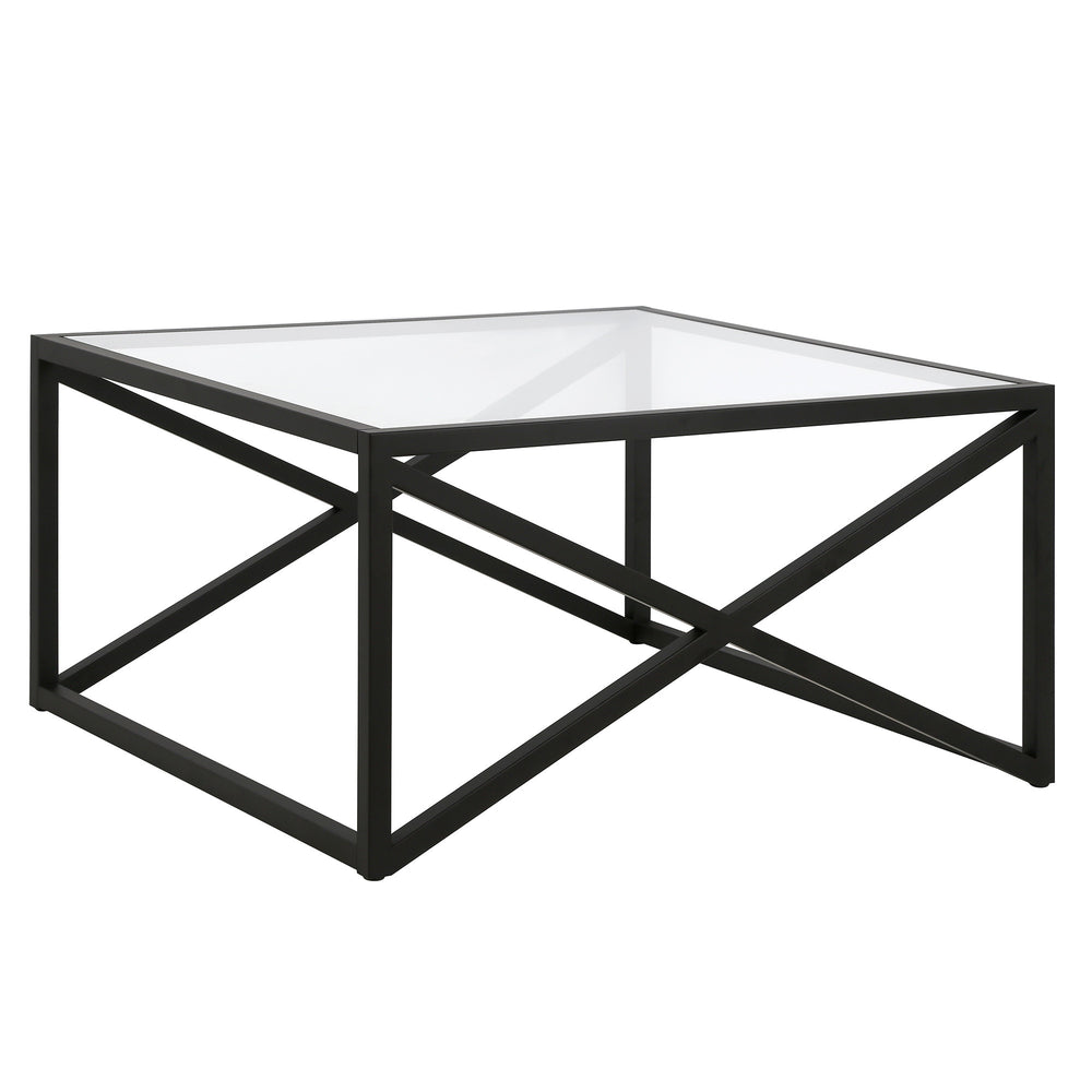 Homeroots 32" Black Glass And Steel Square Coffee Table   520959
