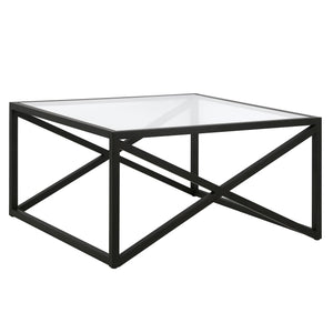 Homeroots 32" Black Glass And Steel Square Coffee Table   520959