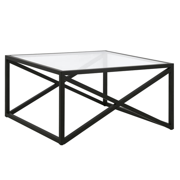 Homeroots 32" Black Glass And Steel Square Coffee Table   520959