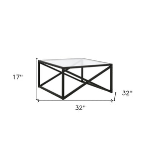 Homeroots 32" Black Glass And Steel Square Coffee Table   520959