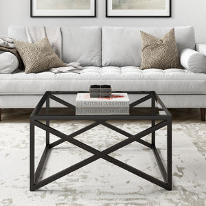 Homeroots 32" Black Glass And Steel Square Coffee Table   520959