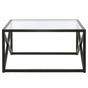 Homeroots 32" Black Glass And Steel Square Coffee Table   520959