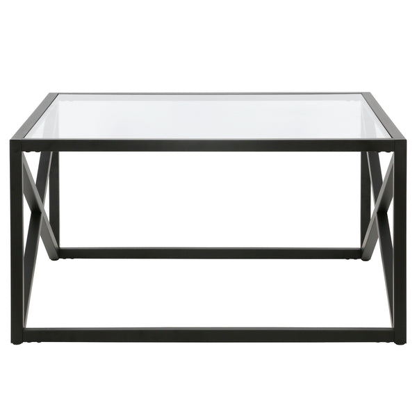 Homeroots 32" Black Glass And Steel Square Coffee Table   520959