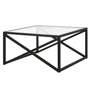 Homeroots 32" Black Glass And Steel Square Coffee Table   520959