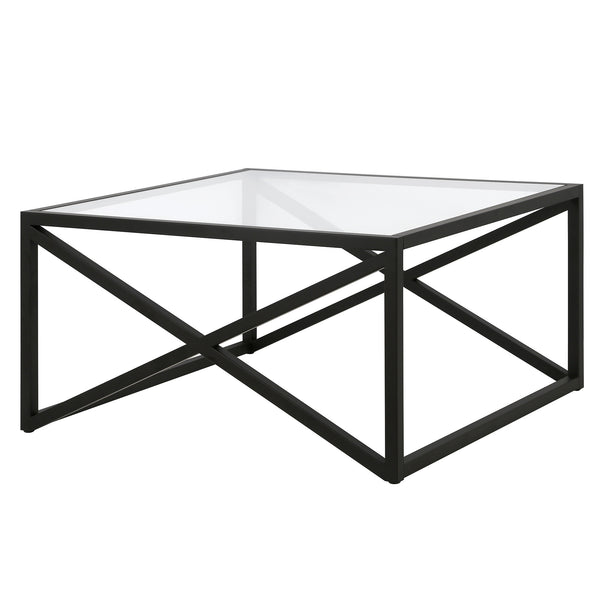 Homeroots 32" Black Glass And Steel Square Coffee Table   520959